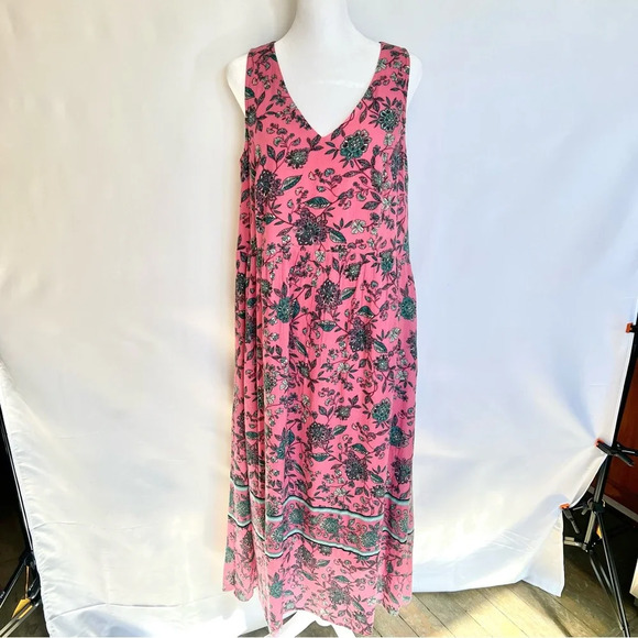 J Jill Dreamscape Border Print Maxi Dress Pink Floral Sleeveless Size Small - Picture 3 of 16